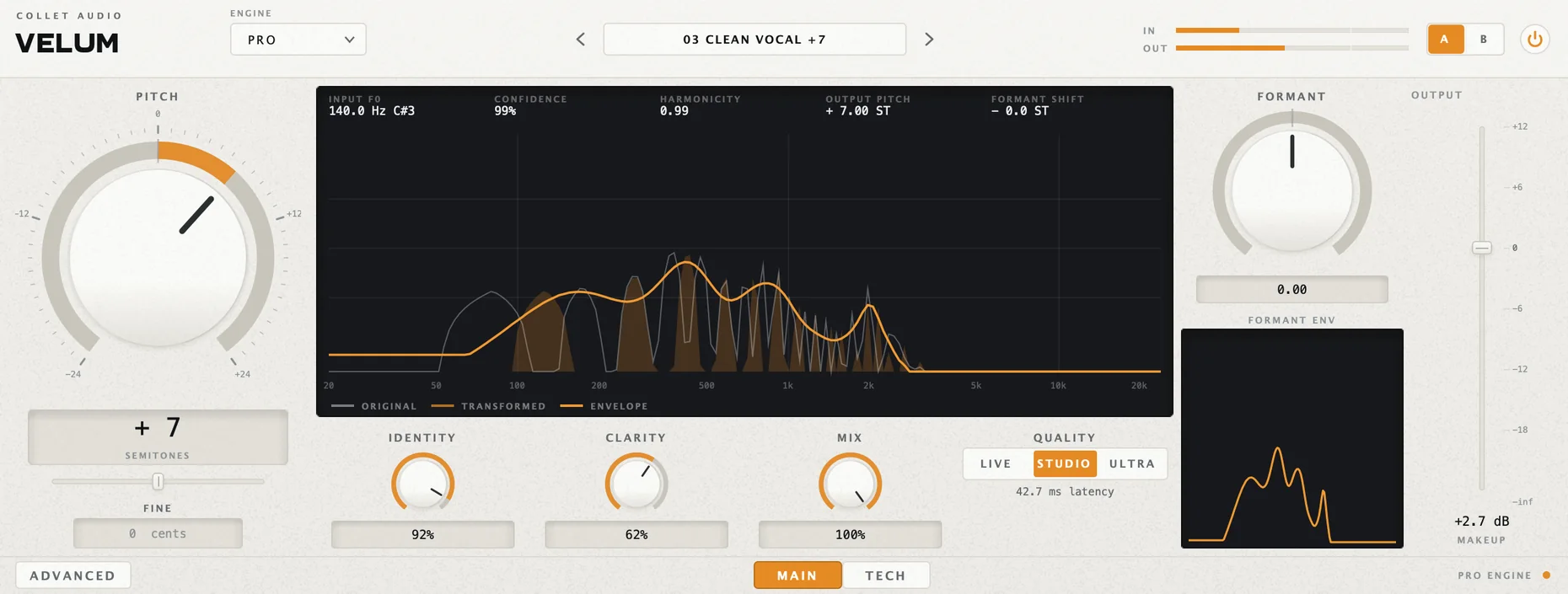 Velum pitch and formant audio plug-in interface